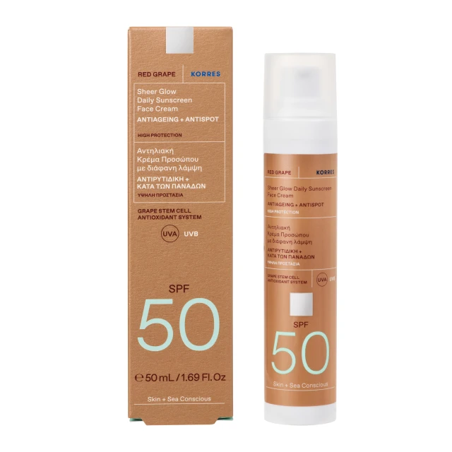 Korres Κόκκινο Σταφύλι Αντηλιακή Κρέμα Προσώπου με Διάφανη Λάμψη SPF50, 50ml